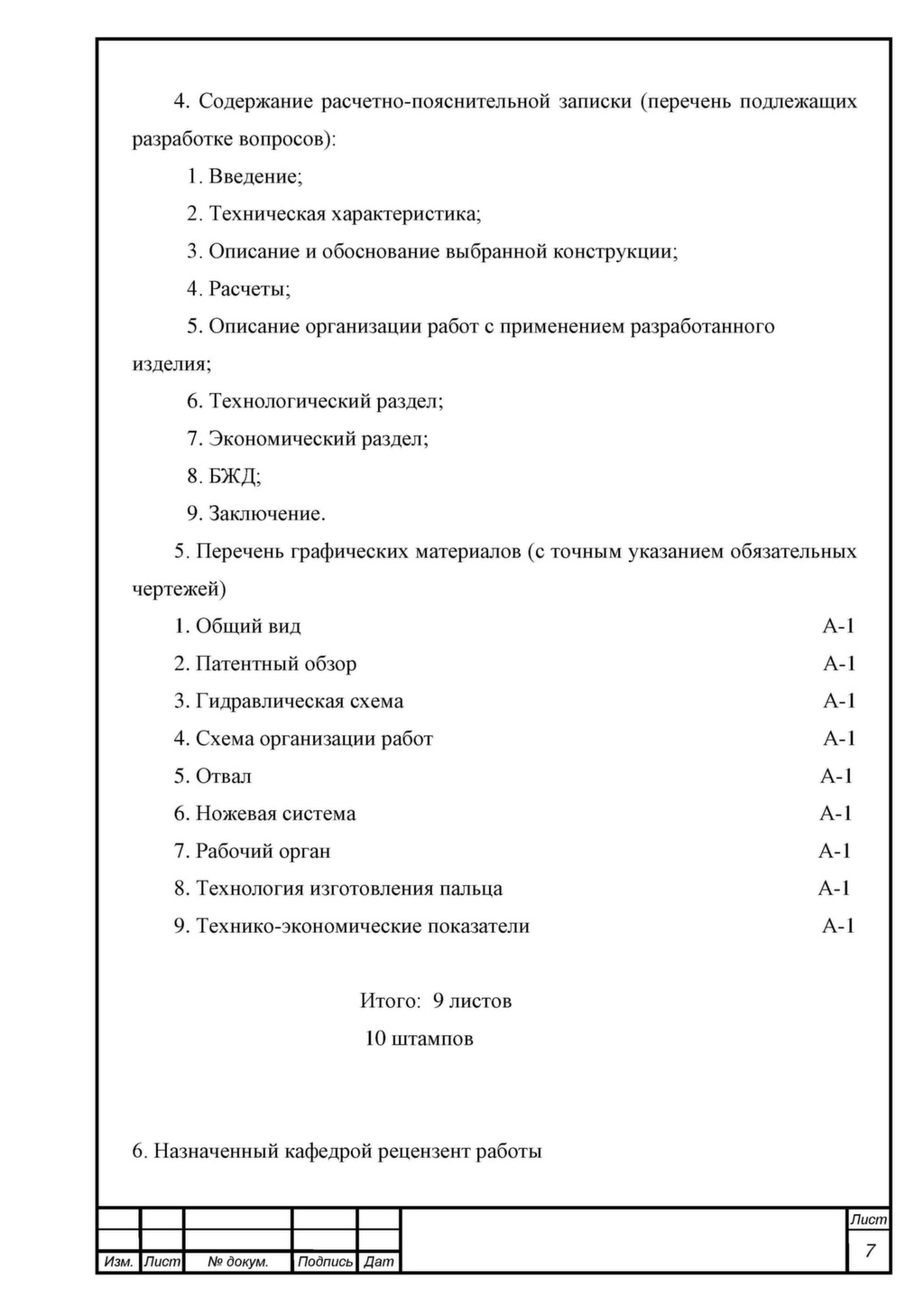 Перечень чертежей подлежащих разработке в вкр