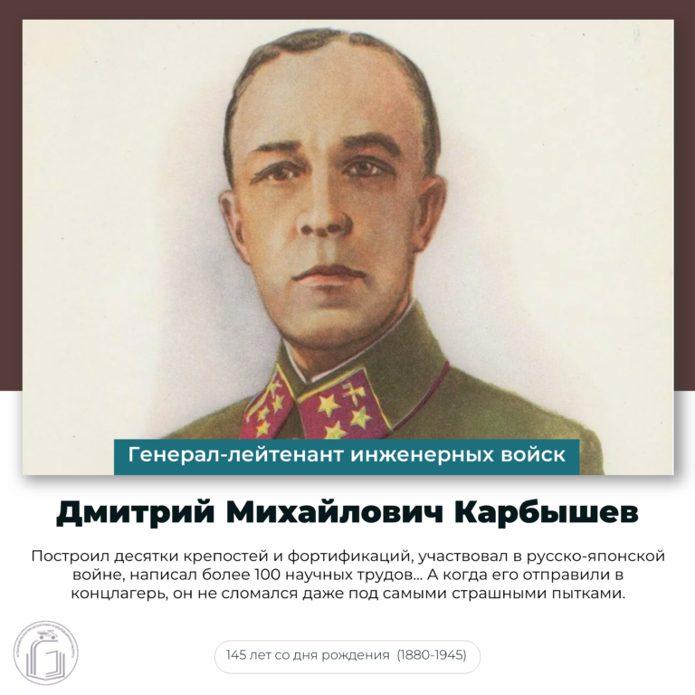Посвящается Герою: книжная выставка к 145-летию Д.М. Карбышева